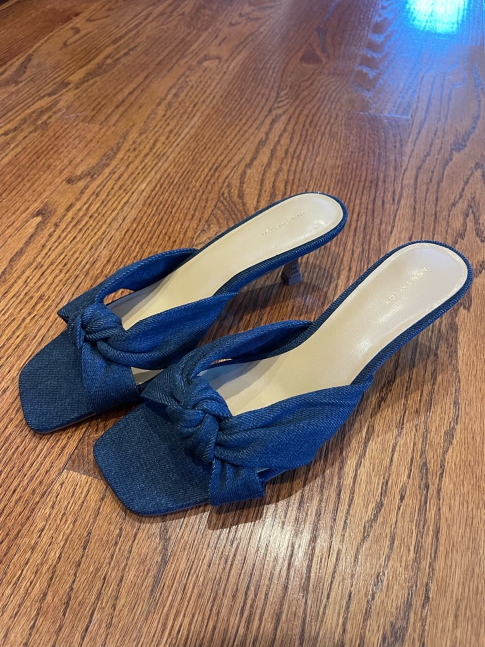 Ann Taylor Navy Knot-Front Mule Heels
